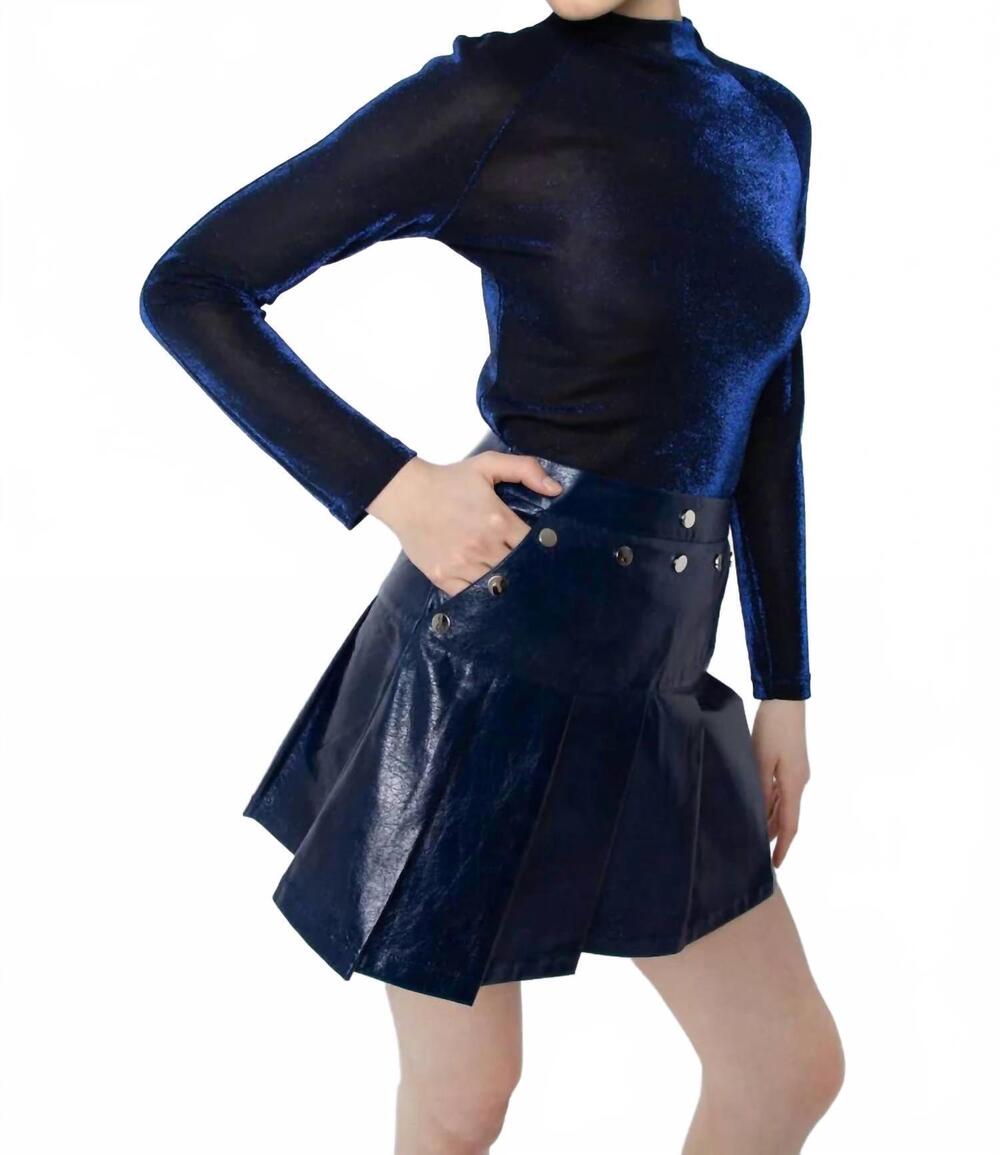 NEW AMYLYNN nina high neck lurex top in blue